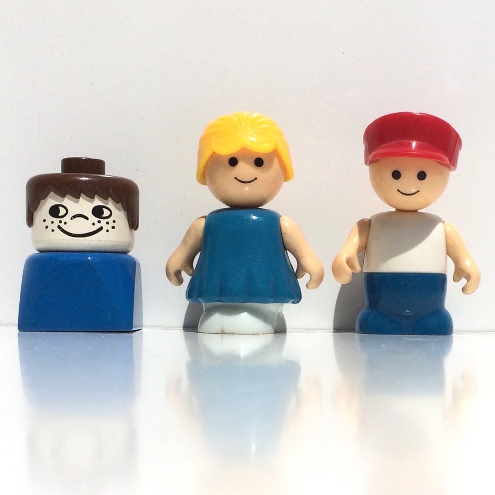lot of 3 plastic people toys including vintage Lego Duplo Figure boy freckles